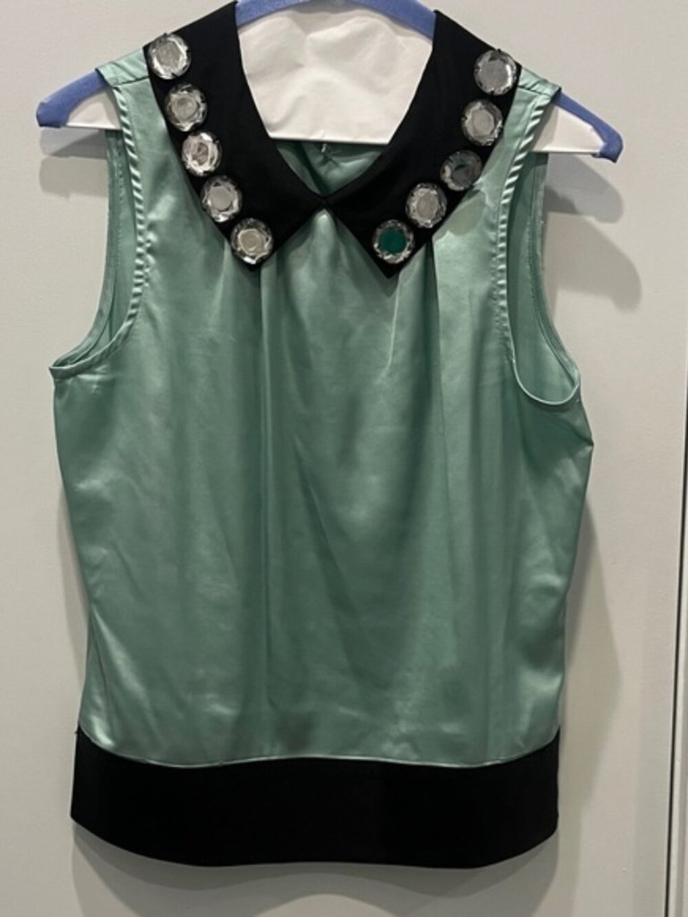 Kate Spade Mint Green Sleeveless Blouse with Embellished Collar